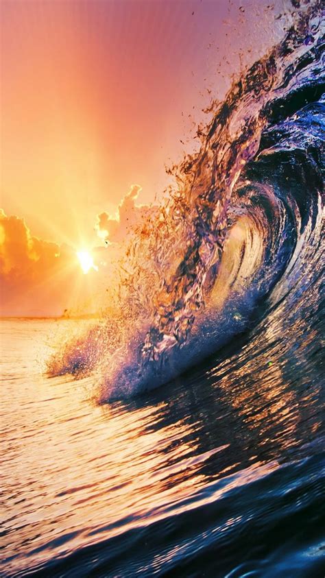 Golden Surfing Wave Sunset Iphone 6 Wallpaper Fotografia