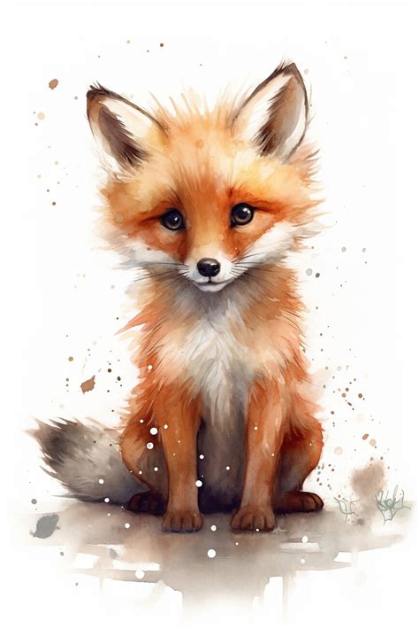 Illustration Artistiques Cute Baby Fox Watercolor Illustration