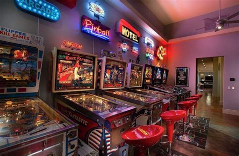 Pinball Machine Game Room With Neon Signs Arcade Game Room Game Room