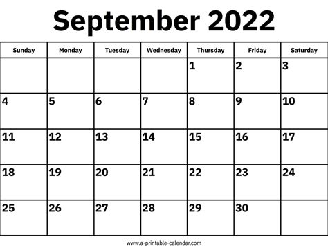 Top 8 September 2022 Calendar With Holidays Printable 2022