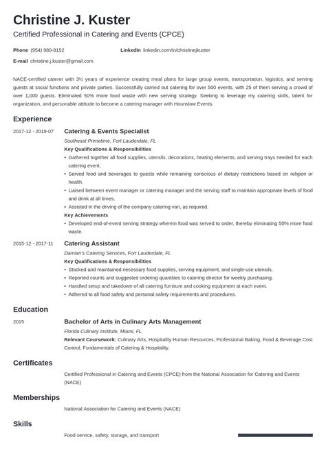 Catering Resume Sample Job Description And Skills