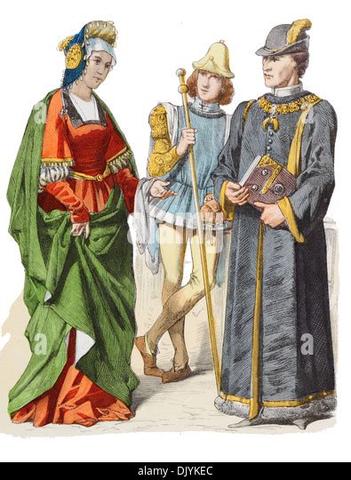 Late 15th Century Xv 1400s Costumes Of French Nobles Stock Photo