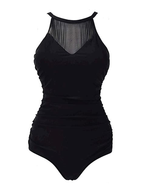 American Trends Womens Vintage Ruched One Piece Swimsuit Sexy Black