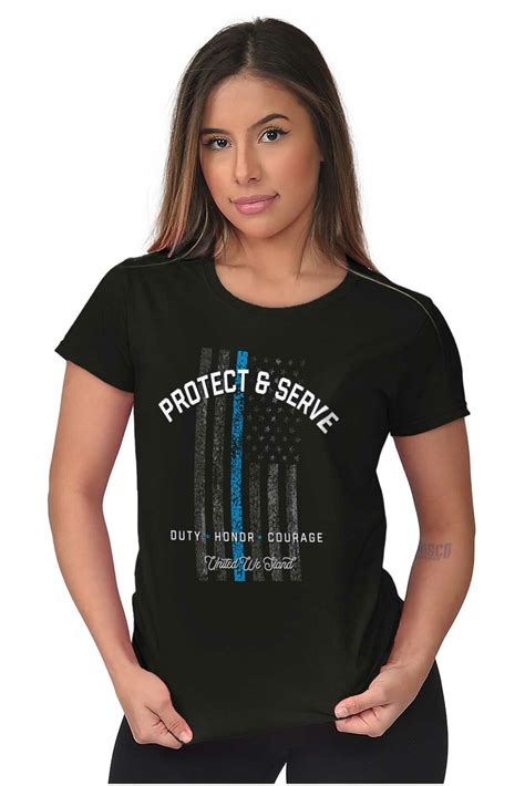 Thin Blue Line Duty Honor Courage Police Usa Graphic T Shirts For Women