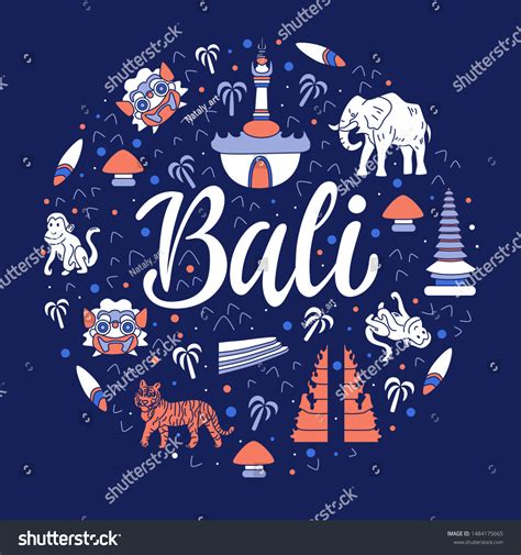 Lettering Logo Bali Doodle Elements Isolated Stock Vector Royalty Free