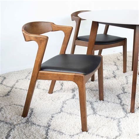 Ashcroft Mid Century Roxy Pu Black Leather Wood Dining Chair Modern