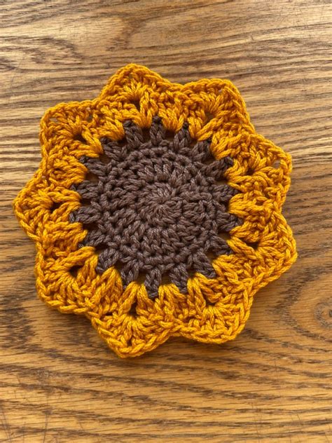 Sunflower Coaster Appliqué Crochet Sunflower Crochet Coaster