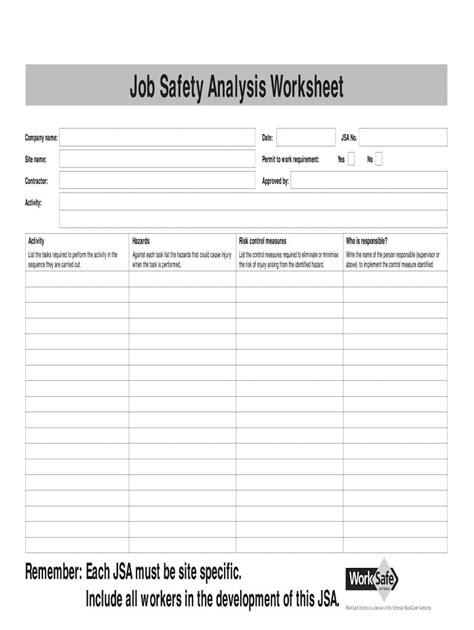 Job Safety Analysis Worksafe Fill Online Printable Db Excel Com