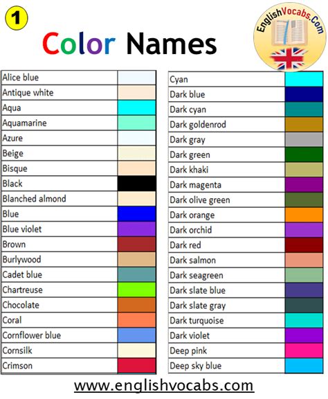 Color Name List List Of Colors English Grammar Here Riset