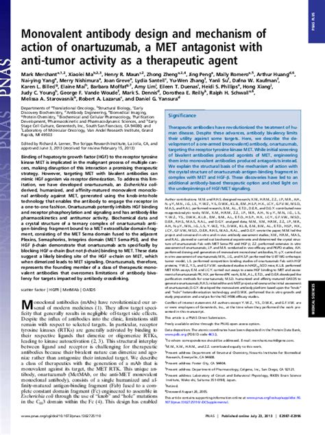 Pdf Monovalent Antibody Design And Mechanism Of Action Of Onartuzumab