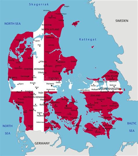 Denmark Highly Detailed Political Map With National Flag Isolated On