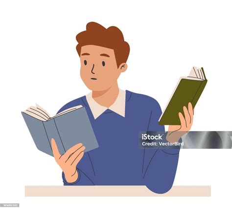 Young Man Holding Open Paper Book In Hands At Leisure Time Person