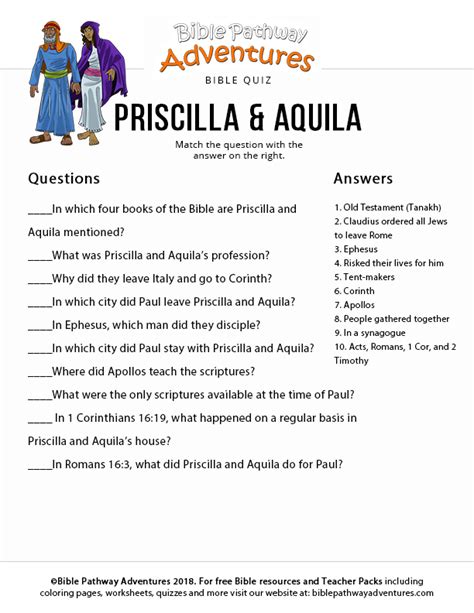 Priscilla And Aquila Bible Quiz Bible Study Lessons Bible For Kids