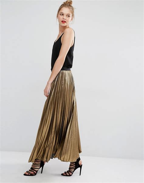 Bcbg Max Azria Dallin Maxi Skirt In Gold Metallic Pleat