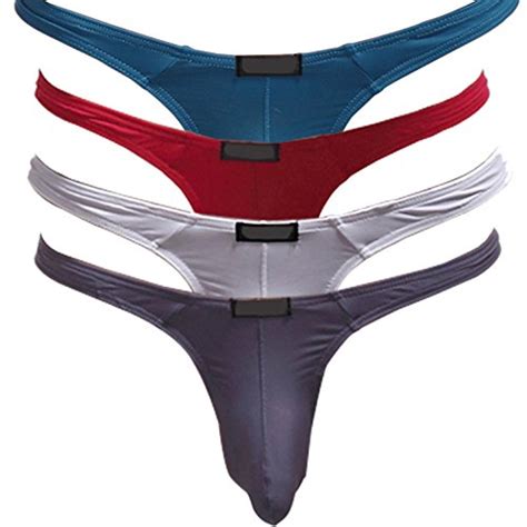Buy Cosomall Men S Sexy Thongs Low Rise Underwear Ice Silk Briefs L Blue Red White Gray 4 Pack