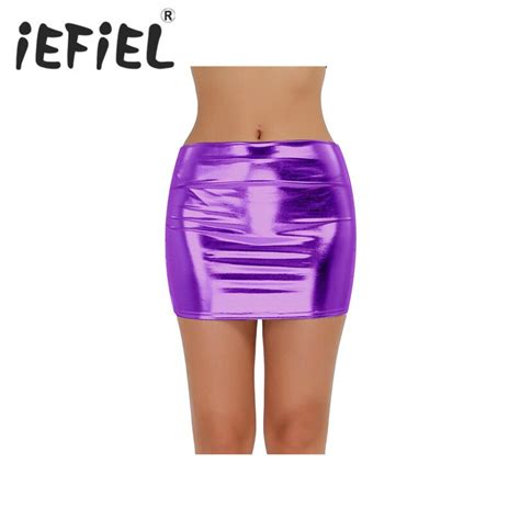 Iefiel Fashion Sexy Women Female Shiny Patent Leather Wetlook Mini Skirt Clubwear Nightclub