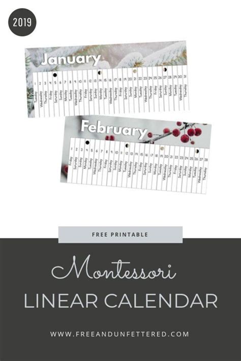 Free Printable 2019 Linear Calendar Montessori Calendar Calendar