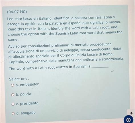 Solved 04 07 MC Lee Este Texto En Italiano Identifica La Chegg Com