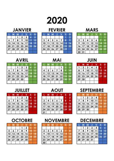 Calendrier Annuel 2020 Calendriersu