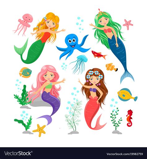 Colorful Mermaids Clipart Set Clip Art Set Of Mermaids Sea Porn Sex