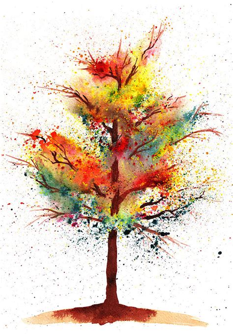Watercolor Autumn Tree Painting By Lyudmila Chetvertnykh
