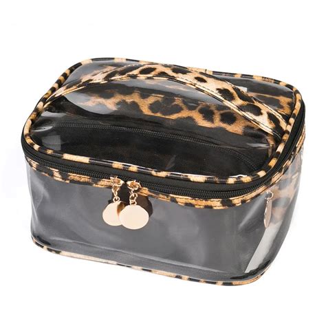 Transparent Cosmetic Bag Set Pu Leather Leopard Makeup Bags Travel