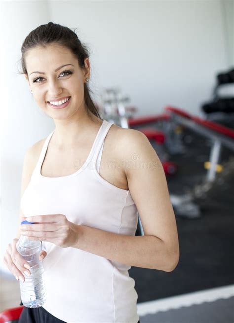 Girl Drinking Water In The Gym Stock Image Image Of Model Healthy