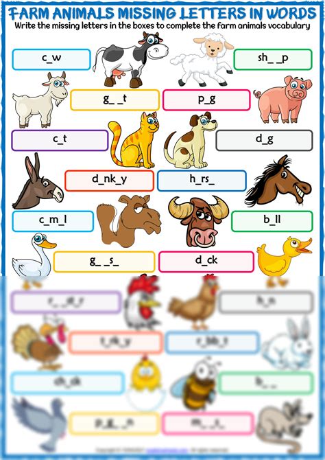 Solution Farm Animals Vocabulary Esl Missing Letters In Words