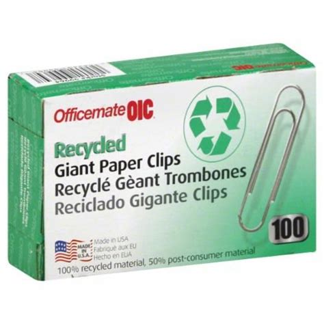 Officemate OIC Recycled Giant Paper Clips Pack Silver Pack Smiths Food And Drug