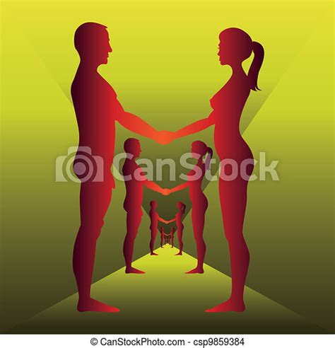 Eps Vector Of Naked Men And Women Holding By Hands Silhouette