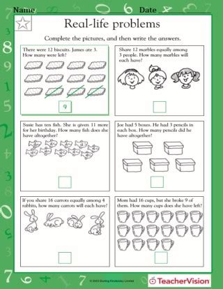 In second grade, word problems may still be done through imaginative stories, and they can also be done more simply during the mental arithmetic section of the lesson. Real-Life Word Problems Worksheet (Grade 1) - TeacherVision