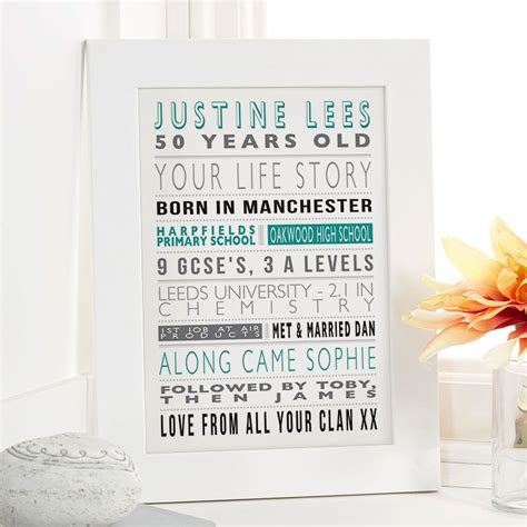 If you are not sure what to buy, in our blog, we give you some best 50th birthday gifts for mom ideas that can help you. Personalised Life Story Gift for Her 50th Birthday | 18th ...