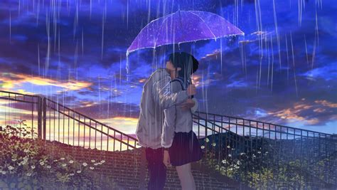 1360x768 Embraced By Rain Anime Couples Love Story Laptop Hd Hd 4k