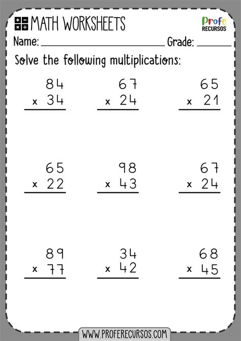 4th Grade Multiplying 2 Digit Numbers Worksheets