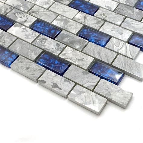 1x2 Subway Tile Backsplash In Gray And Royal Blue Nb03 Polished Etsy Blue Glass Tile