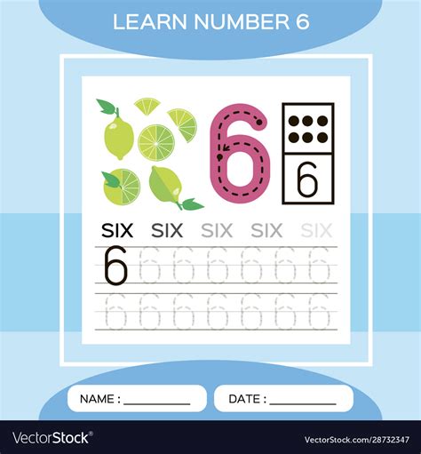 Learn Number 6 Six Children Educational Game Vector Image