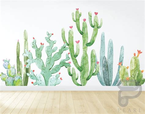 Large Cactus Decals Cactus Mural Nursery Wall Decals Watercolor
