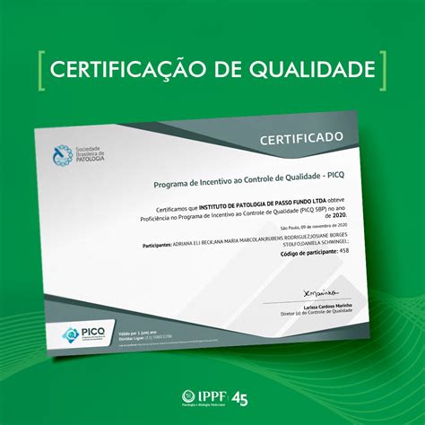Certificado De Qualidade Pela Sbp Ippf Patologia E Biologia Molecular Passo Fundo Ijuí