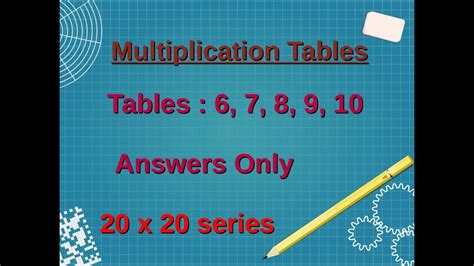 Maths Multiplication Tables 6 7 8 9 10 Answers Only Test