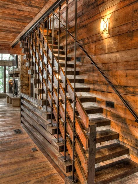 67 Creative Ideas To Improve Your Traditional Log Cabin Stairs Rustic