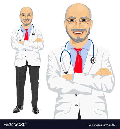 Mature Medical Male Doctor With Arms Folded Vector Image Nurse Cartoon