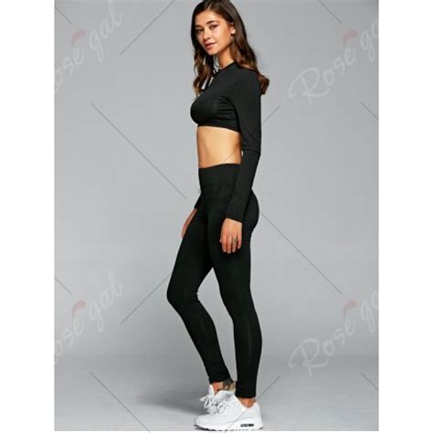 Long Sleeve Cropped T Shirt With Leggings Gym Outfitsactivewear