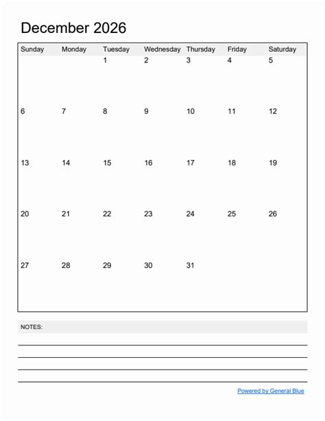 December 2026 Monthly Calendar Pdf Word Excel