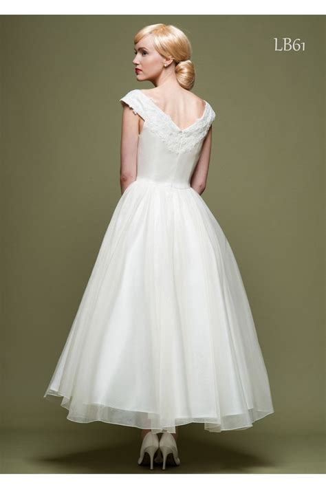 marcie lb61 loulou bridal calf length silk organza v neck vintage 50s 60s wedding dress