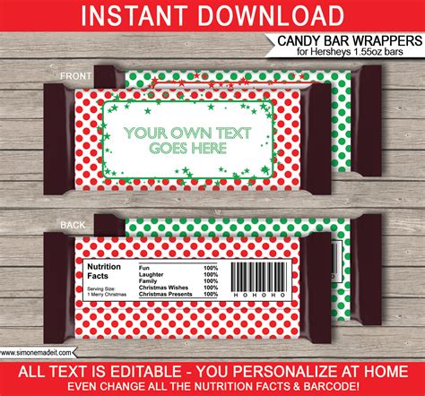 Use these candy labels to set up a sweet candy buffet and thank your guests for joining your celebration. Christmas Hershey Candy Bar Wrappers | Personalized Candy Bars