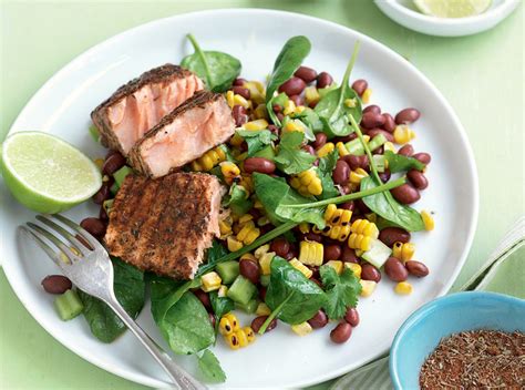 Blackened Salmon With Sweet Corn And Bean Salad Healthy Food Guide