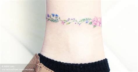 Flower Bracelet Tattoo On The Ankle