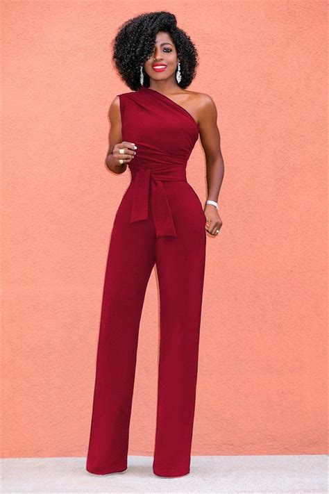 Sexy One Shoulder Rompers Womens Jumpsuit Summer Sleeveless Belt Wide