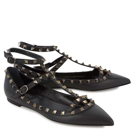 Valentino Rockstud Leather Ballet Flats In Black Lyst