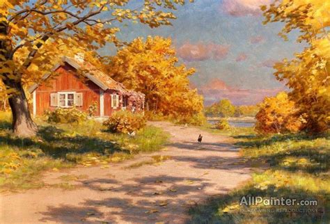 Johan Krouthén House In Autumn Landscape Oil Painting Reproductions For